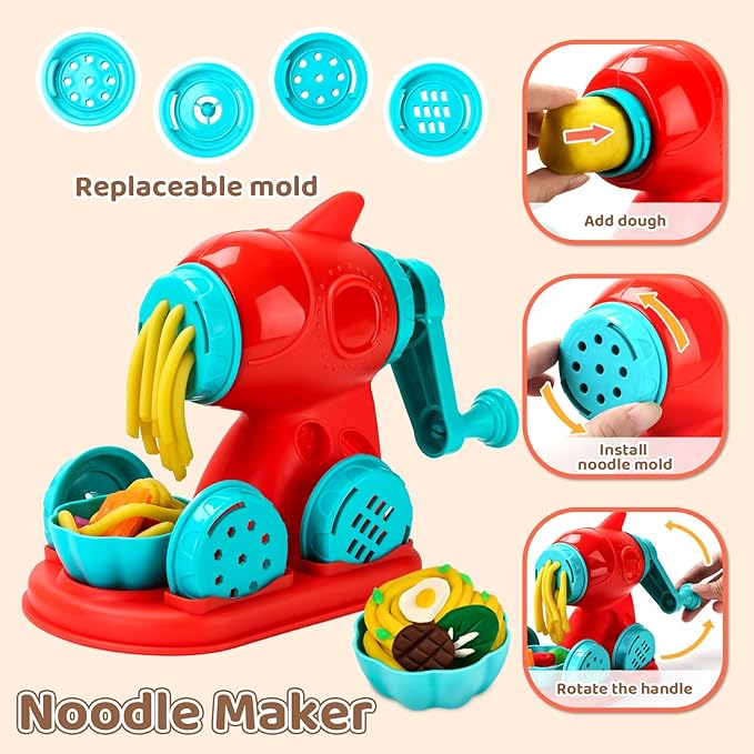 70 PCS 4 in 1 Dough Sets for Kids Ages 3-4-8, Art Crafts Dough Tools Kit, Ice Cream Playset Noodle Hamburger Cake Maker Machine, Kitchen Creations Food Play Toys Toddlers Boy Girl