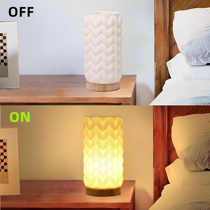 Novelty Small Table Lamp for Bedroom,3 Color Vintage Style Striped Small Night Light Lamp,Mini Minimalist Bedside Lamp with Textured Shade for Living Room Nightstand Small Space Momen Room Office Dorm