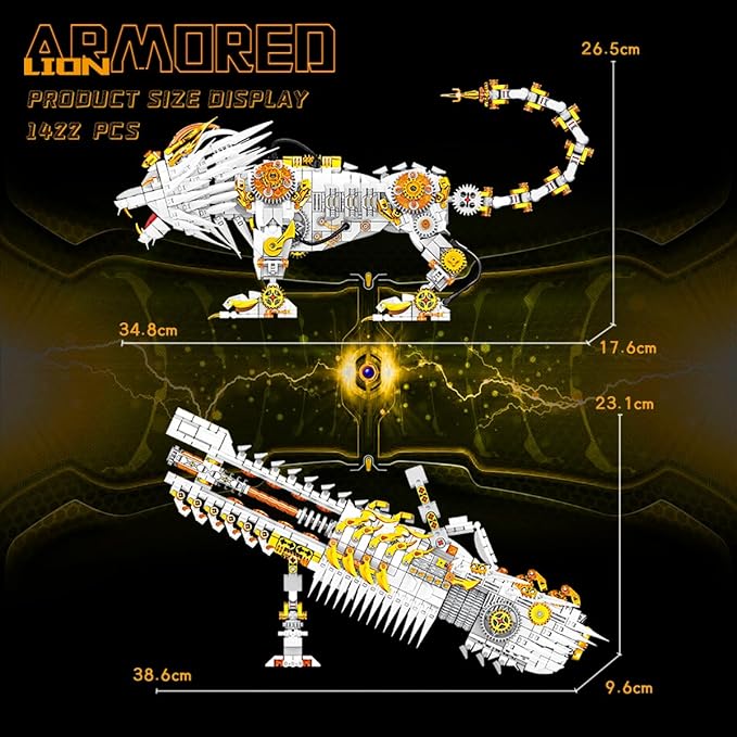 Grayish White Mechanical Lion Building Blocks Set (1422Pieces) Gift for Adults and Kids