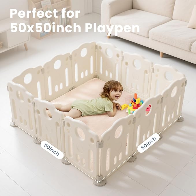 ACOMOPACK 1.3" Thick Baby Play Mat for Floor 50x50"-Memory Foam Water-Repellent Playpen Mat for Tummy Time,Non-Slip Soft Velvet Nursery Rug for Kids,Toddlers,Infants Crawling（Blush）