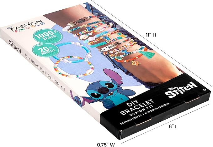 Fashion Angels Disney Stitch DIY Bracelet Making Kit, Includes 1,000+ Shell Beads, Tassels, & More, Lilo & Stitch Collectable Jewelry for Kids, Teen Girls & Boys