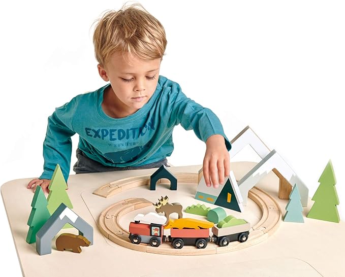 Tender Leaf Toys - Mountain Pass Stack - Stacking Train Tunnel Toy Set for Children - Develop Fine Motor Skills and Creativity for Age 3+