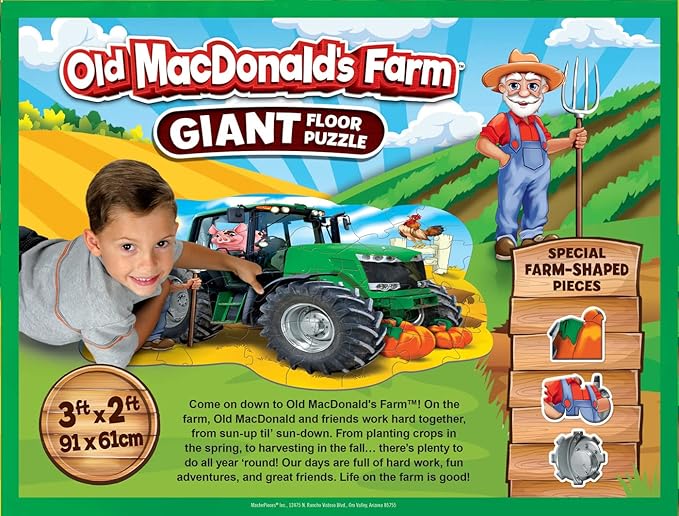 MasterPieces Floor Puzzle - Jumbo Size 36 Piece Jigsaw Puzzle for Kids - Old MacDonald's Floor Puzzle - 3ftx2ft