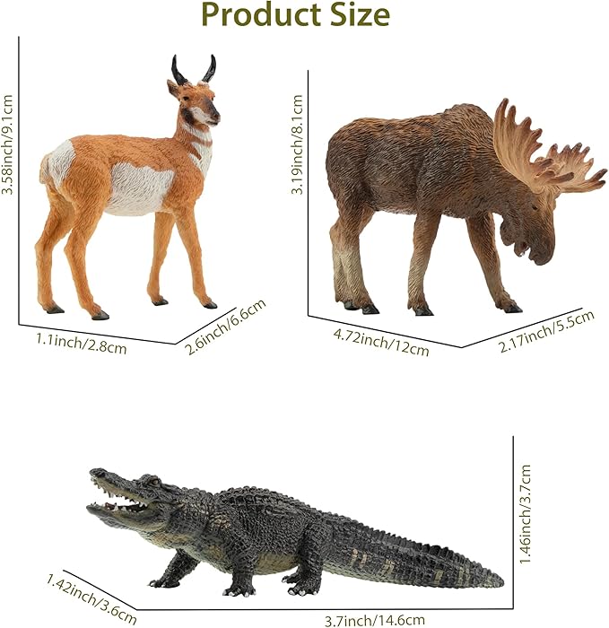 Toymany 12PCS North American Forest Animal Figurines, Realistic Jungle Animal Set Includes Moose,Cougar,Wolf,Bear,Eagle,Deer Educational Toy Cake Toppers Christmas Birthday Gift for Toddlers Kids 3-5