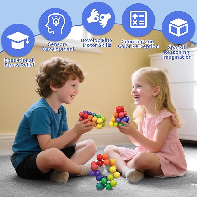 Autism Sensory Toys for Autistic Children, 3 Pack Fidget Toys for Kids Adults, Autistic ADHD Rainbow Ball Stress Toy, Stocking Stuffers Airplane Car Travel Essentials Calm Down Toddler Activities Toy