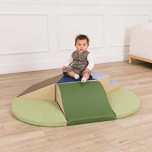 FDP SoftScape Toddler Playtime Junction 360 Climber Plus Side Pads, Indoor Active Play Structure for Toddlers and Kids; Safe Soft Foam for Crawling, Climbing, Sliding (7-Piece) - Earthtone, 13800-ET