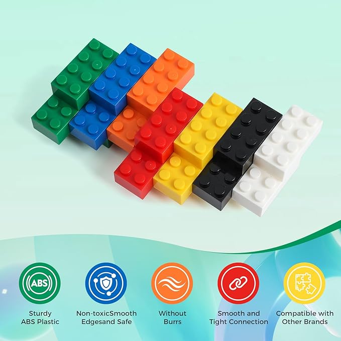 500 Piece Classic Building Bricks and 1 Gray Baseplate, 2x4 Bricks Bulk Creative Building Toys, Blocks Bulk for Kids Ages 6+, 7 Colors(Samll Bricks, 1.25x0.62x0.47 in)