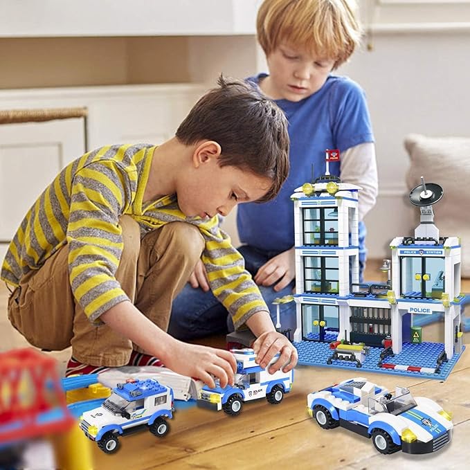 Liberty Imports 736-Piece City Police Station Building Blocks Set, with 3 Police Cars, Cop Patrol Car, Prison Car, Construction Toy Building Bricks Kit, Gift for Boys & Girls 6-12