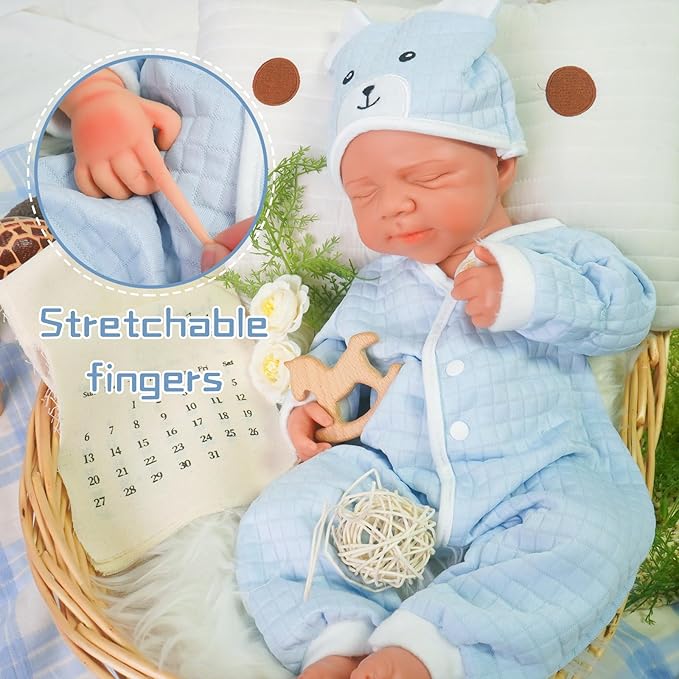 Reborn Baby Dolls Silicone Full Body 18.89in Weighted Real Life Closed-Eyes Boy Dolls Lifelike Newborn Baby Soft Body Flexible Limbs Not Vinyl