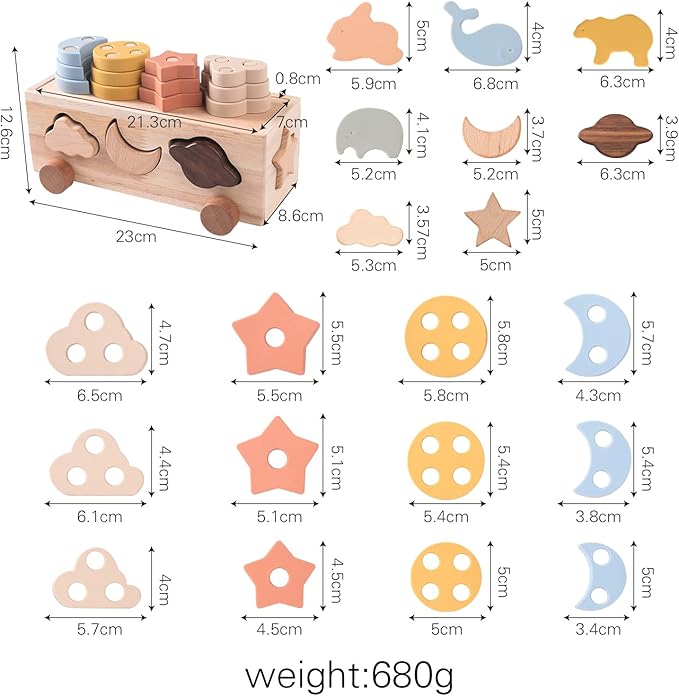 Shape Sorters for Toddlers 1-3, Wooden Toddler Toys, Montessori Toy Sorting & Stacking Toys, Shape & Color Recognition Educational Toys Learning Activities for Baby Boys Girls 1 2 3 Year Old