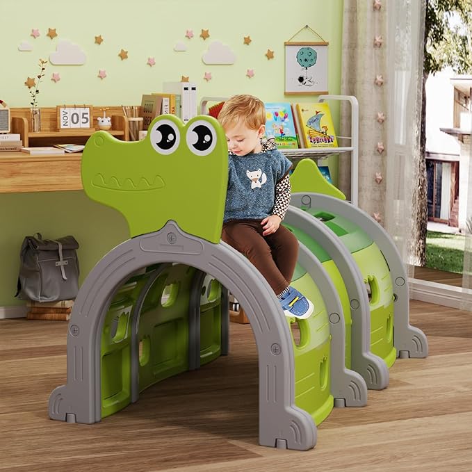 Glaf Tunnel Toys for Toddlers Climb and Crawl Baby Tunnels Play Tunnel for Kids 3-6 Years Old Indoor & Outdoor Toddler Play Equipment for Daycare, Preschool, Playground (Green, 3 Section)