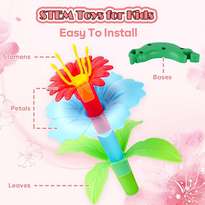 FUNZBO 99pcs Flower Garden Building Toys Set -Spring Toys for 3 4 5 6 7 8 9 Years Old Girls, STEM Montessori Educational Toys for Toddlers Kids,Sorting & Stacking Building Block for Birthday Gifts