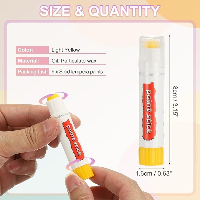 PATIKIL Solid Tempera Paints, 9 Pcs Washable Quick Drying Paint Sticks Paint Pens for Artists Beginners Art Supplies, Light Yellow