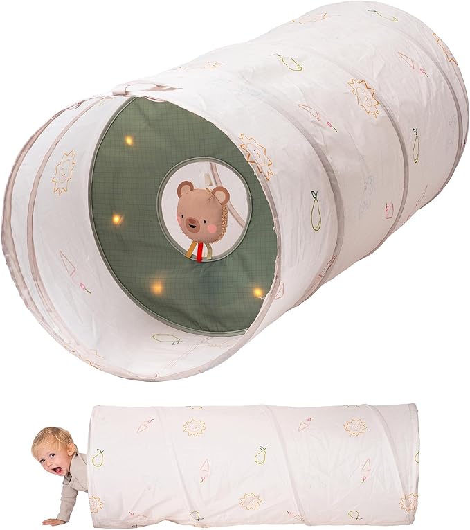 Taf Toys Play Light Tunnel Tent for Toddlers 1-3 - Baby Tunnel with Plush Bear - Engage Senses & Encourage Crawling - Twinkling Lights & Dual Light Modes - Kids Toddler Tunnels Crawl Indoor & Outdoor