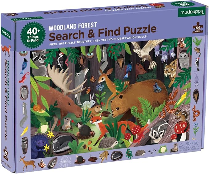 Mudpuppy Woodland Forest — 64 Piece Search & Find Puzzle Jigsaw Puzzle Featuring Diverse Woodland Animals and Over 40 Hidden Images to Find for Ages 4+
