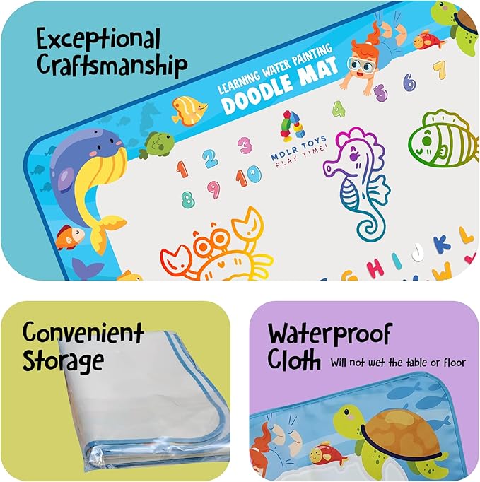 Water Doodle Mat -Large 48x36 inches - New Released! No Mess Drawing & Writing with Magic Color Pen. Educational Toy for Boys/Girls Ages 3 to 12, Learning The Alphabet, Numbers/Shapes. Kids Gift Toy!