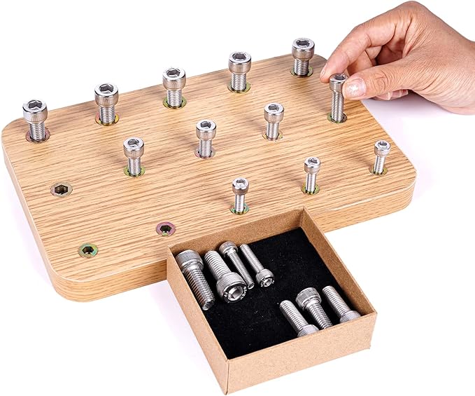 Beech Wood Occupational Therapy Wooden Pegboard with 15 Holes & 3-Size Bolts - Stroke Therapy Tools Equipment for Adults Fine Motor Skills, Hand Therapy Peg Board for Finger Dexterity Toys Exercises