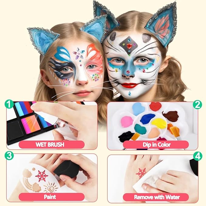 Professional Face Paint Set for Kids,42 Colors Non-toxic Water Activated Face Painting Makeup Palette .Includes Multiple makeup tools.Ideal for Halloween,Carnival,Cosplay,Party,SFX Arty Stage Makeup.