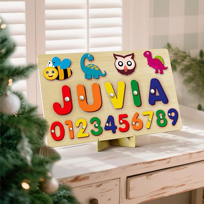 Name Puzzle for Kids Personalized - Custom Name Puzzles for Toddlers 1-3, Customized Wooden Animal Puzzle, Baby Gifts, Baby Shower, Christmas, Newbaby Gift, Gifts for 0 1 2 3 Years Old (style-05)