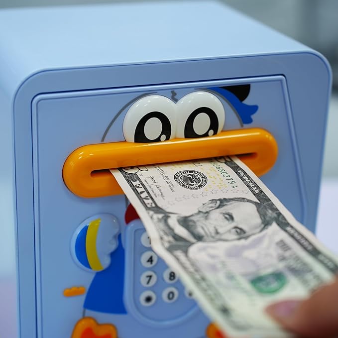 Piggy Bank for Kids - Electronic Money Saving Box w/Code Fingerprint - ATM Safe Toy - Coin Money Bank Boy Toys for Age 3, 4, 5, 6, 7, 8, 9,10 Year Old - Birthday Gift Ideas for Boys (Blue Duck)