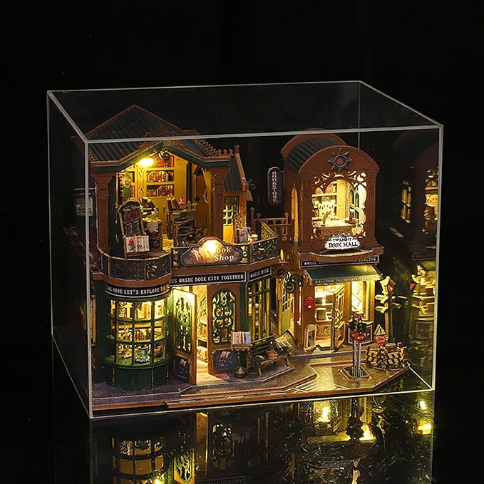 DIY Book Nook Kit - DIY Miniature Dolls House Kit with Furniture and LED Light, 3D Puzzle Wooden Art Bookends, Model Kits for Adults to Build (Twilight Bookstore)