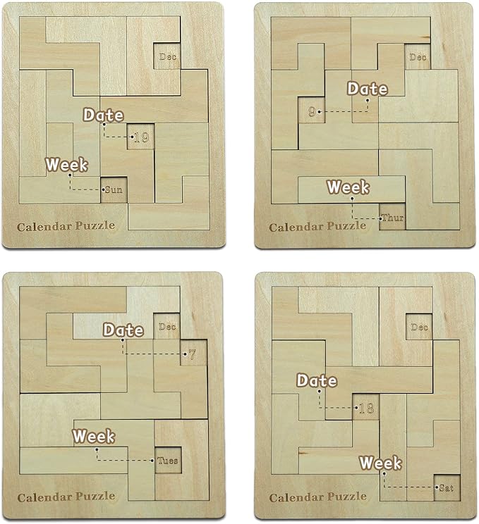 Calendar Puzzle - Daily Calendar Puzzle Wooden,Challenge 365 Days Date and Week, Advent Calendar.（Size：9.8 x 7.8inch）