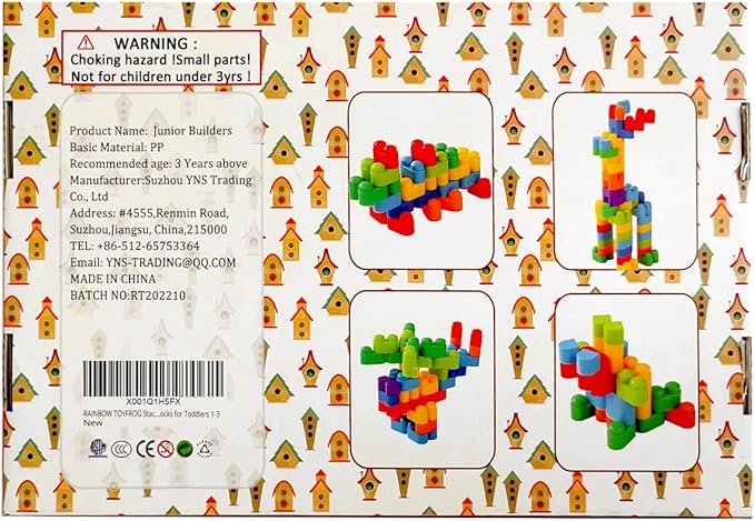 RAINBOW TOYFROG Building Blocks Toys for Toddlers–Educational Development STEM Toys–Safe Skill Building Toys for Boys&Girls – Set of 74pcs with Alphabet &Umber Stickers – Included Storage Bag