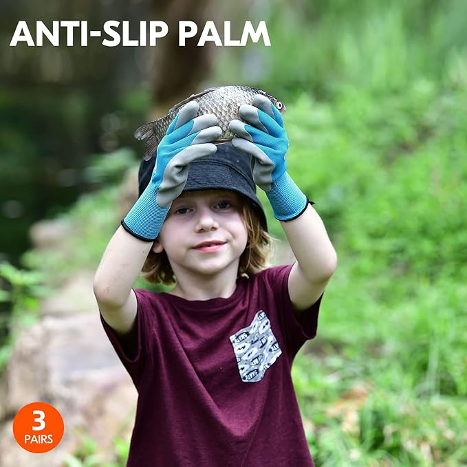 Vgo... 3-Pairs Age 3-5 Kids Gardening Gloves, Children Yard Work Gloves, Soft Safety Rubber Gloves (XXXS, KID-RB6013)