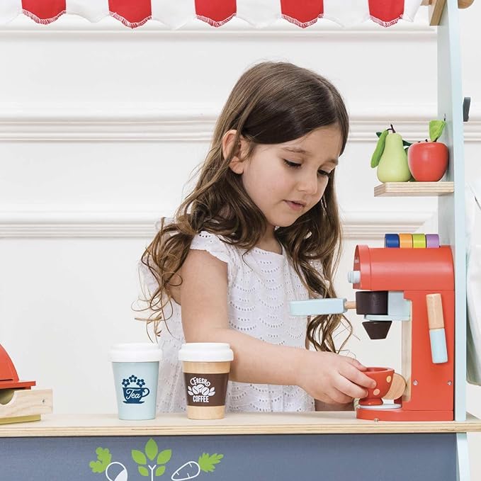 Le Toy Van - Honeybake Premium Wooden Cafe Machine Set - Pretend Kitchen and Cafe Play Toy Set | Kids Role Play Toy Kitchen Accessories (TV299), Small