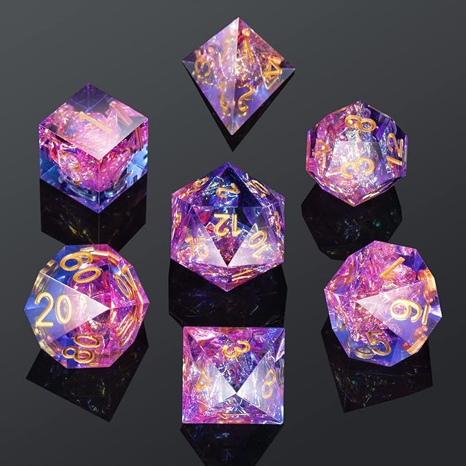 DND Dice Set, DNDND 7 PCS Sharp Edge Dice with Gorgeous Gife Case for D&D Dungeons and Dragons (Tranlucent Pink Mixed Blue)