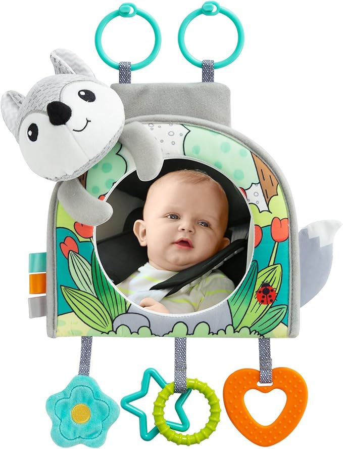 Car Seat Toy, Baby Car Mirror Toy for Rear Facing, Travel Baby Activity Center with Hanging Engaging Toys for Infants Babies 0-6-12-18 Months Boy Girl