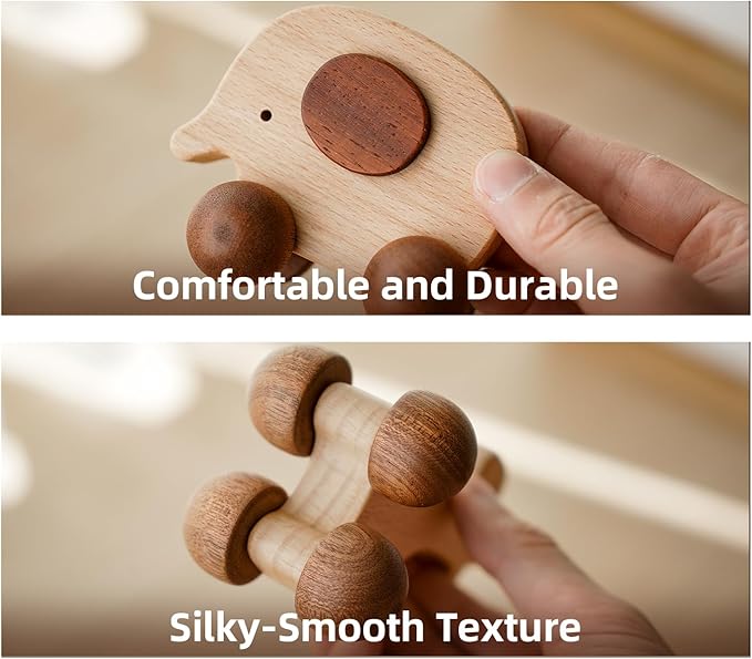 Wooden Push Car Toy Set – 4PCS Montessori Wooden Cars for Kids Age 3+ | Push & Pull Animal Toy Cars (Puppy, Elephant, Pony, Giraffe) | Safe Wooden Baby Toys Gift
