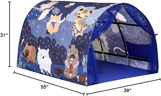 Kids Bed Tent Twin Beds -Zoos Wonder Play Tents Boys Girls Ventilated Indoor Play Tent Children Promotes Independent Play, Stimulates Imagination Set-Up Playhouse (Zoos)