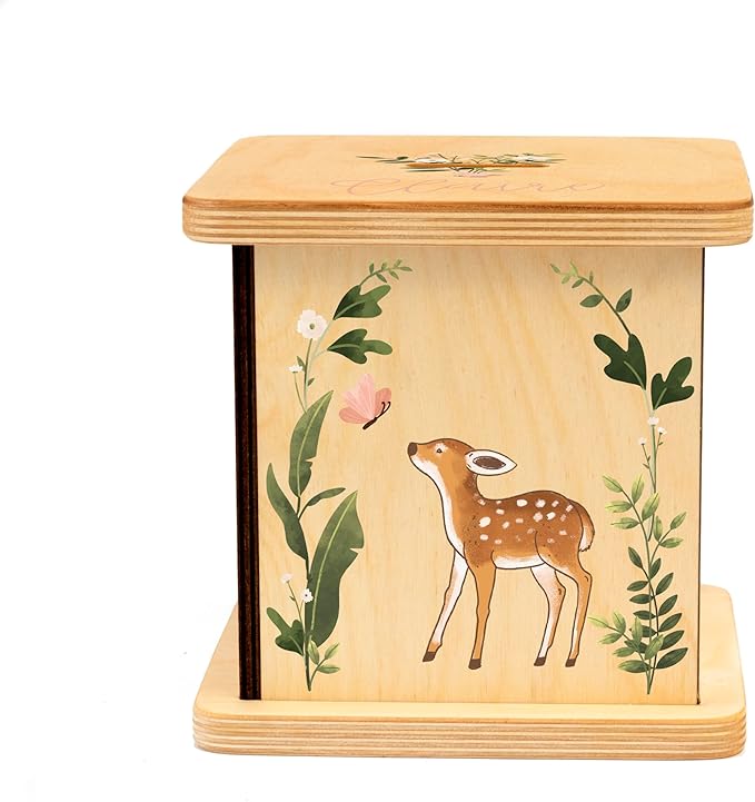 Wooden Piggy Bank for Kids and Adults, Personalized Gift Handmade in USA by BloomOwl, Custom Piggy Bank, Personalized Banks for Kids, Gifts for Baby Boys and Girls (Deer)
