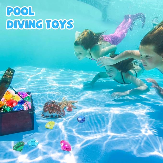 Niceup 26pcs Big Diving Gems Large Diamond Toys Kids Class Treasure Box Toys Fake Jewels Gemstones 1.57in for Princess Mermaid Pirate Chest Fillers Party Favors Decorations Hide Seek Bath