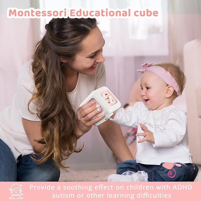 Busy Cube Toys for 1 Year Old Girl Gifts, Montessori for Baby Girl, Travel Sensory Toys for Toddlers 1-3, Learning Fine Motor Skills| 1st Birthday Girl Gifts 12 Months Stocking Stuffers