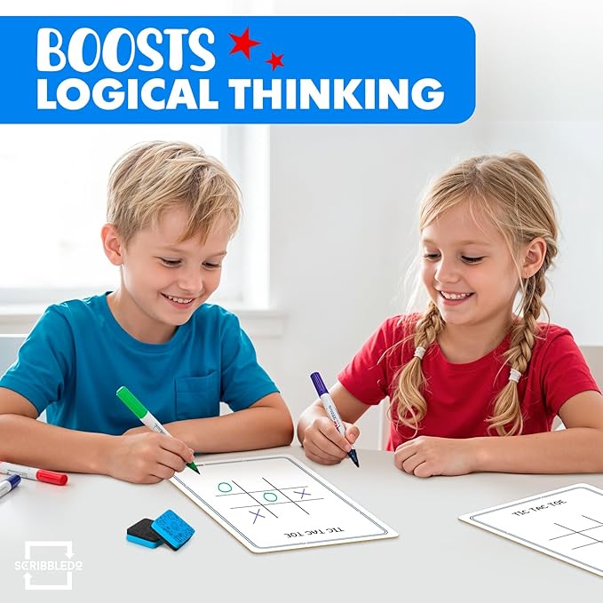 SCRIBBLEDO Tic Tac Toe Game Dry Erase Board 9x6 Inch Double-Sided Whiteboard Reusable Classroom Learning Tool Fun Drawing Writing Table Games for Seniors Small Board for Home & School