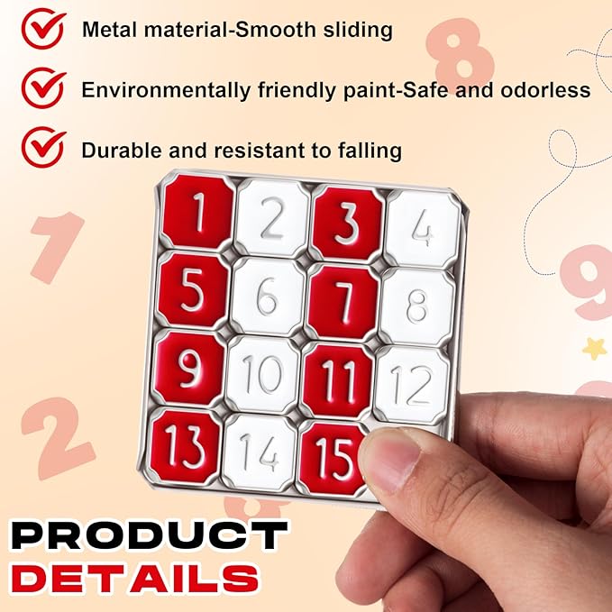 4 Pack Metal Number Slide 15 Puzzle Red and White Number Sliding Puzzle Educational Pocket Funny Christmas Iq Game Gift for Teens and Adults, Ideal for Learning Tool Party Favors