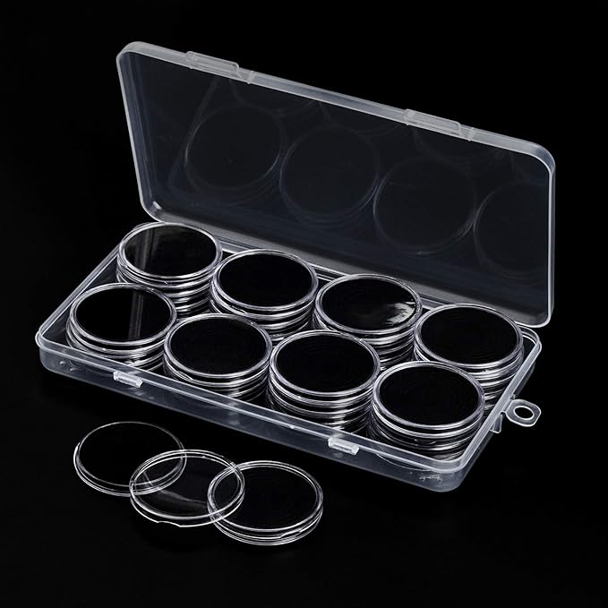 SPLF 32pcs Clear Plastic Coin Capsules, Coin Holder for Collectors, Coin Collection Case with Adjustable Gasket (20/25/30/35/40.6/46mm) for Silver Eagle Liberty Coin & JFK Half Dollar & Bitcoin More