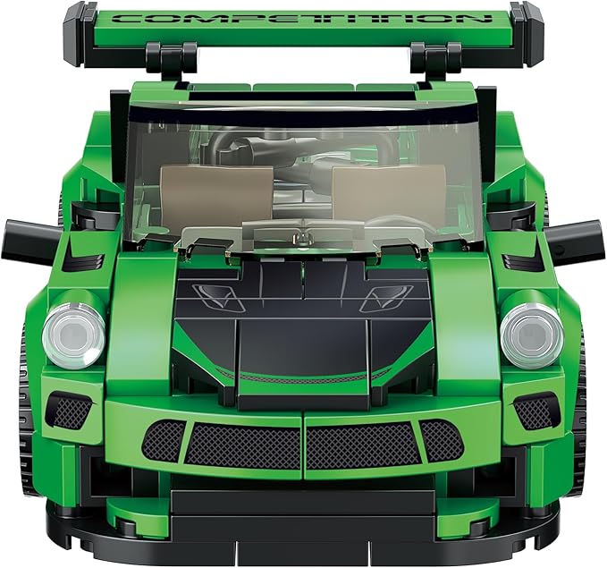 Block Builder Green Porsche 911 Racing Car Building Block Set, Newly Designed Racing Car Building Blocks for Kids and Adults