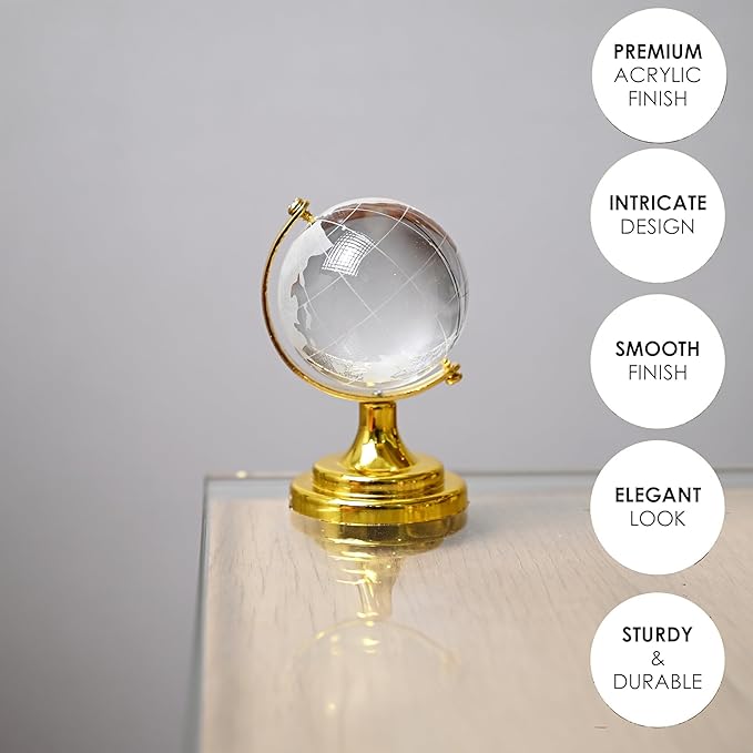 Elegant Crystal Globe with Gold Stand – 3D Decorative World Map, Modern Desk Ornament, Office & Home Decor (Medium)