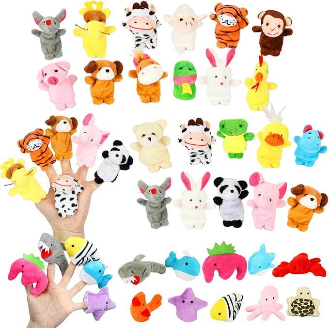 HyDren 32 Pcs Finger Puppets Set for Toddlers Mini Stuffed Animals Finger Puppets Bulk Soft Velvet kidsToys for Storytelling, Role Playing, Teaching, and Birthday Party Supplies
