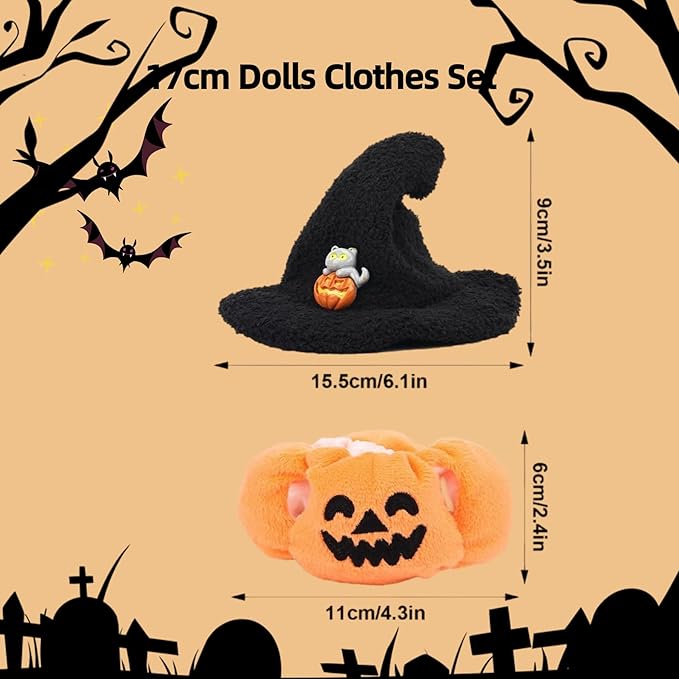 17cm Clothes Set(NO Doll), Hat & Overalls Set for 17cm Accessories Suit, Cute Clothes for Dress up Unique Style, Stylish Adorable Dolls Clothes Accessories (Little Pumpkin)