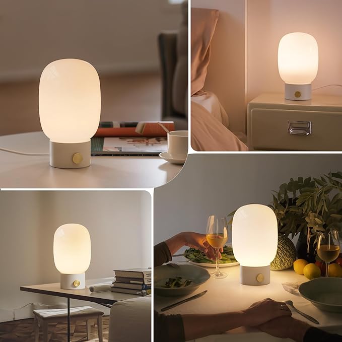 ONEWISH Bedside Table Lamp, Modern Small Desk Light with Warm LED Bulb, Fully Dimmable Nightstand Lamp for Home Decor, Birthday Gift