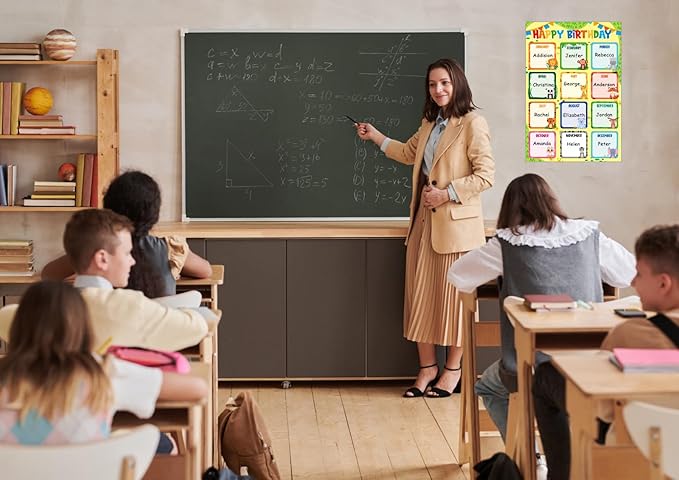 FLYAB Birthday Chart for Classroom - 11.2''x16.5'' Animals Happy Birthday Calendar Poster for Kids Back to School Bulletin Board Decorations Teacher Supplies