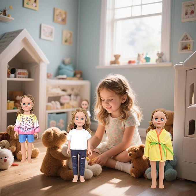 MSYO 10 Sets (19 Pcs) Doll Clothes for 17-18 Inch Dolls, Diverse Outfits (Dinosaur Print, Flamingo Top, Floral Dress) & Casual Wear, Fashion Dress-Up Set for Kids’ Play & Gifting