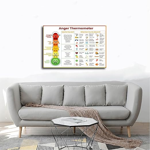 XIANF Anxiety Thermometer With Coping Skills - Feelings Emotions Chart Poster Kids Teens Awareness Sheet Wall Decor Canvas Poster for Elementary Middle School Classroom Unframe:12x18inch(30x45cm)