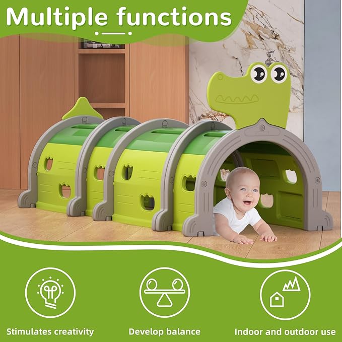 Glaf Tunnel Toys for Toddlers Climb and Crawl Baby Tunnels Play Tunnel for Kids 3-6 Years Old Indoor & Outdoor Toddler Play Equipment for Daycare, Preschool, Playground (Green, 4 Sections)
