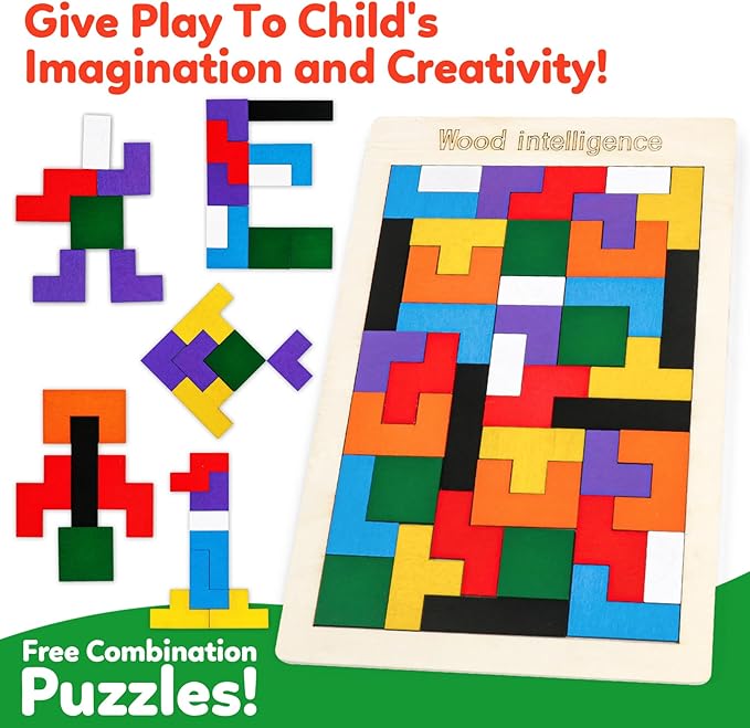Wooden Puzzles Blocks Brain Teasers Logic Games for Classroom & Party Times,Jigsaw Puzzle Intelligence STEM Montessori Educatioanl IQ Toys Games for Kids Boys Girls Ages 3+ (2 Pack)
