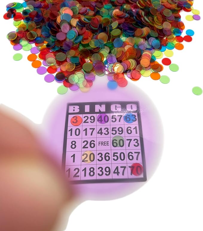 2000 Pieces 3/4 inch Transparent 6 Color Clear Bingo Counting Chips Plastic Markers for Large Group Games, Bingo Game,Game Night & Educational Activities